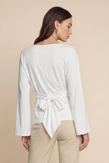 Women White Long Sleeve Wrap Tops | CicyBell