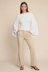 Women White Long Sleeve Wrap Tops | CicyBell