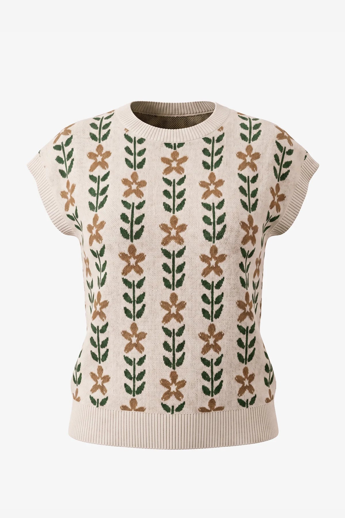 Womens White Flowers Cap Sleeve Sweater Tops | CicyBell