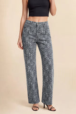 Womens White Leopard Print High Waisted Baggy Jeans | CicyBell