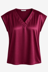 Womens Wine Red Satin Cap Short Sleeve Blouses | CicyBell