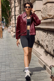 Cicy Bell Womens Wine Red Faux Leather Jacket