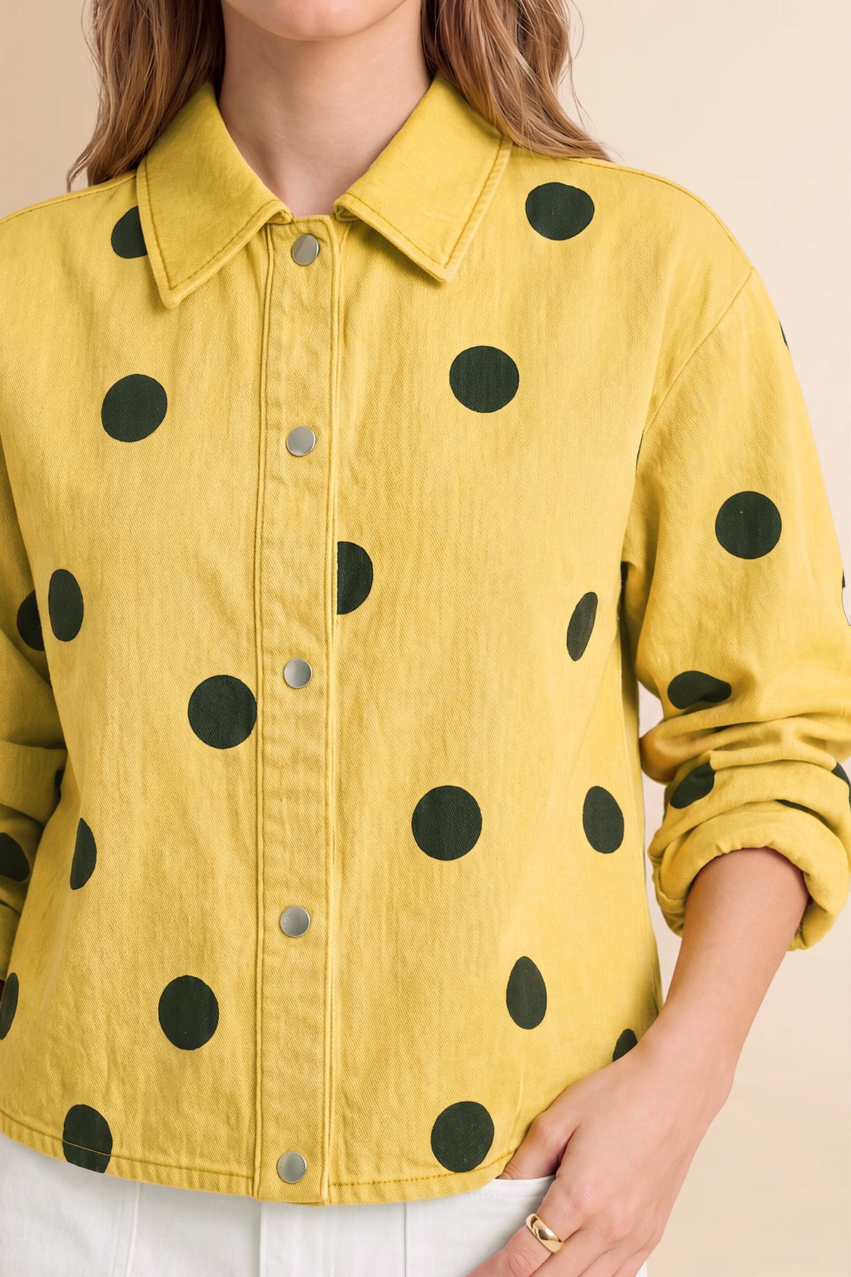 Womens Yellow Polka Dot Denim Jacket | CicyBell