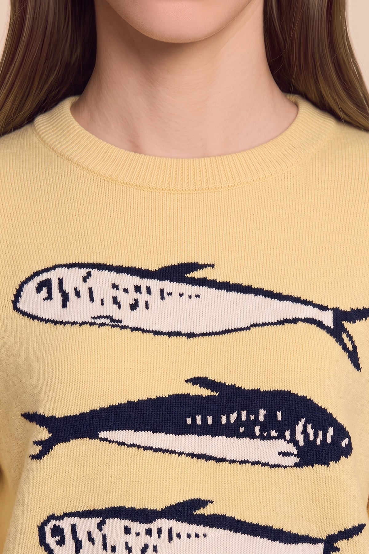 Womens Yellow Fish Graphic Knit Sweaters | CicyBell