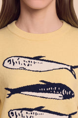 Womens Yellow Fish Graphic Knit Sweaters | CicyBell