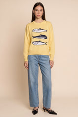 Womens Yellow Fish Graphic Knit Sweaters | CicyBell