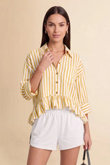 Womens Yellow Ruffle Striped Shirts | CicyBell