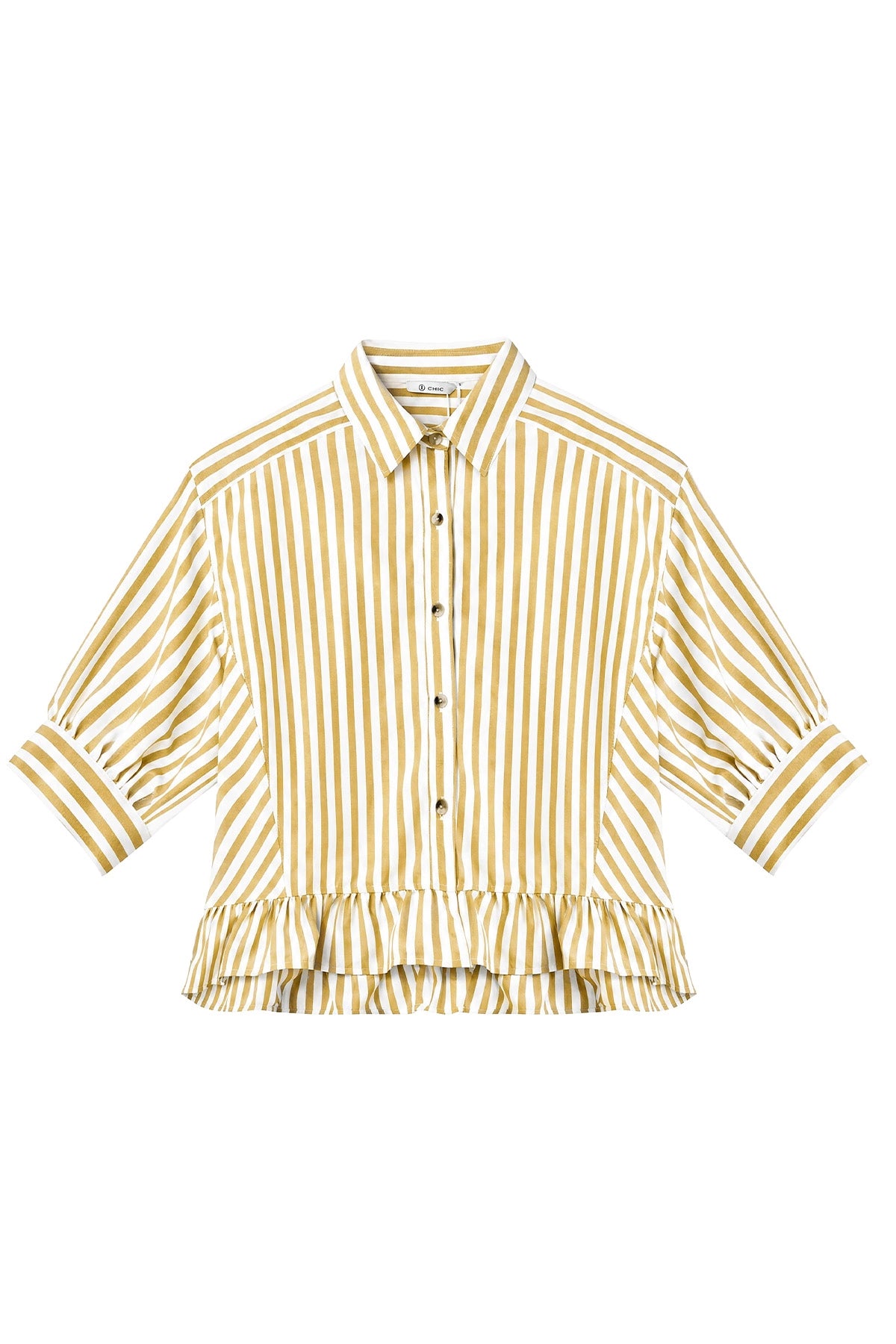 Womens Yellow Ruffle Striped Shirts | CicyBell