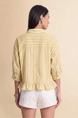 Womens Yellow Ruffle Striped Shirts | CicyBell