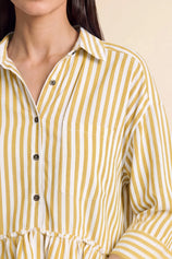 Womens Yellow Ruffle Striped Shirts | CicyBell