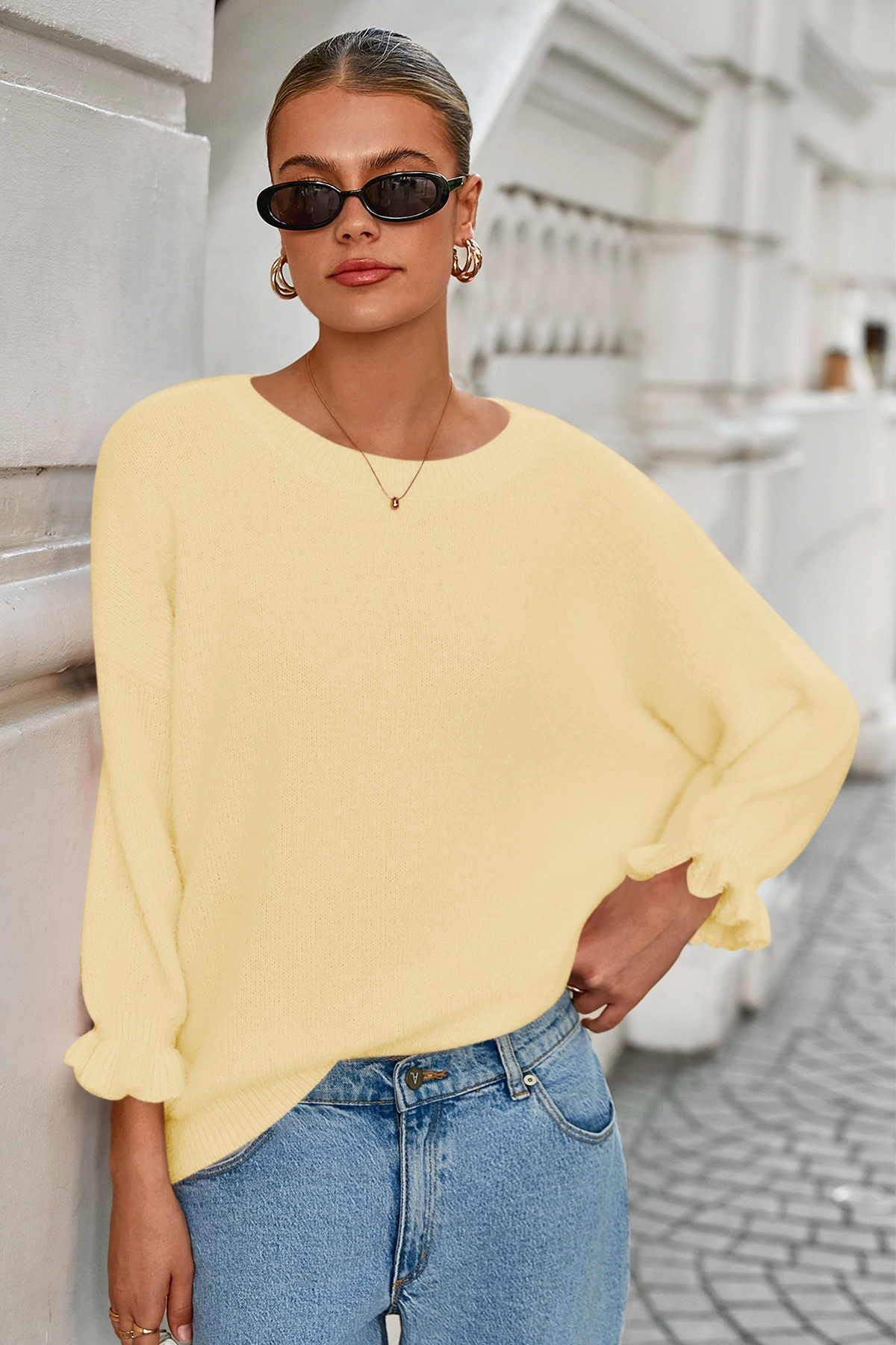 Cicy Bell Womens Yellow Ruffle Sweaters