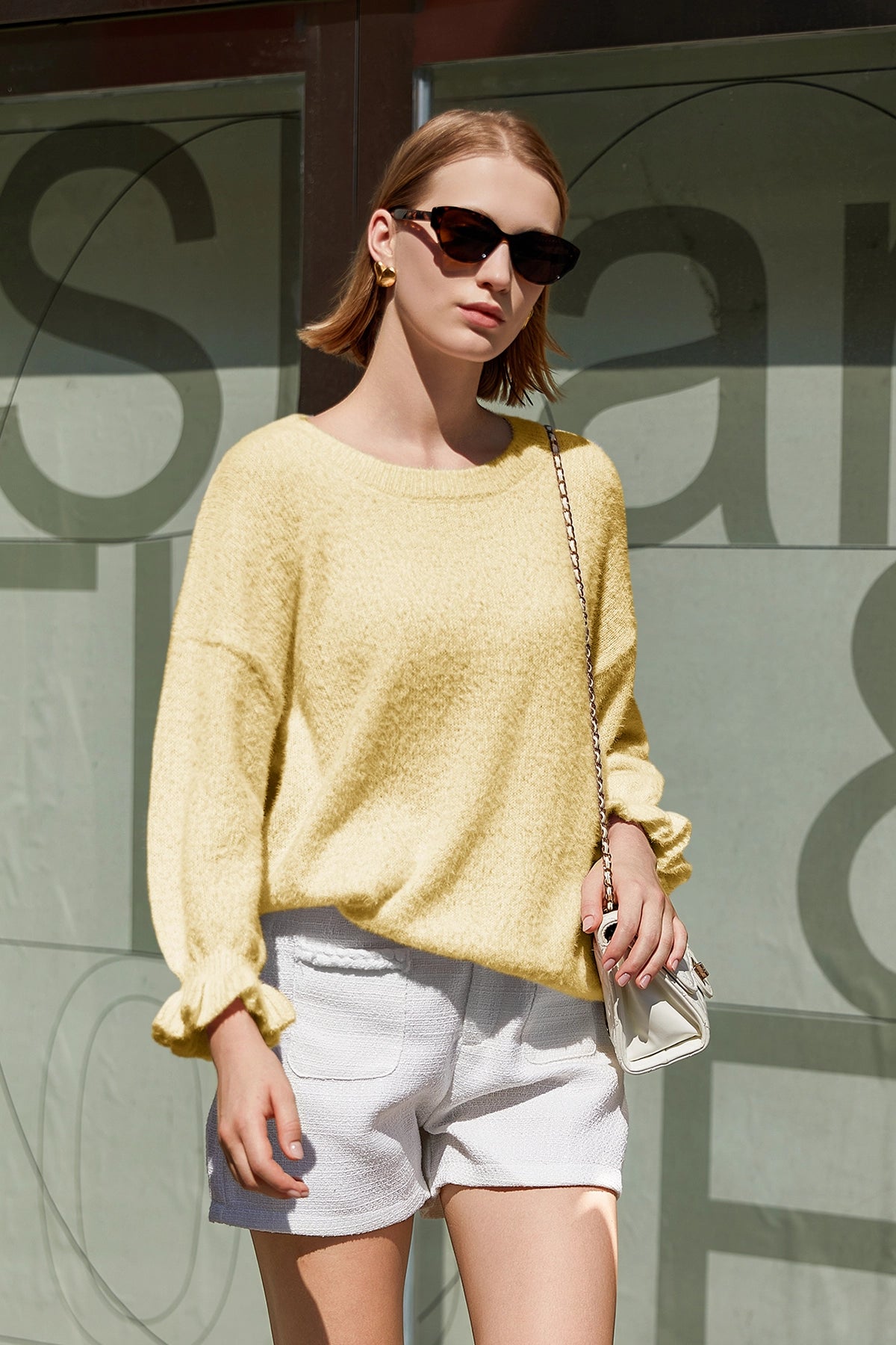 Cicy Bell Womens Yellow Ruffle Sweaters