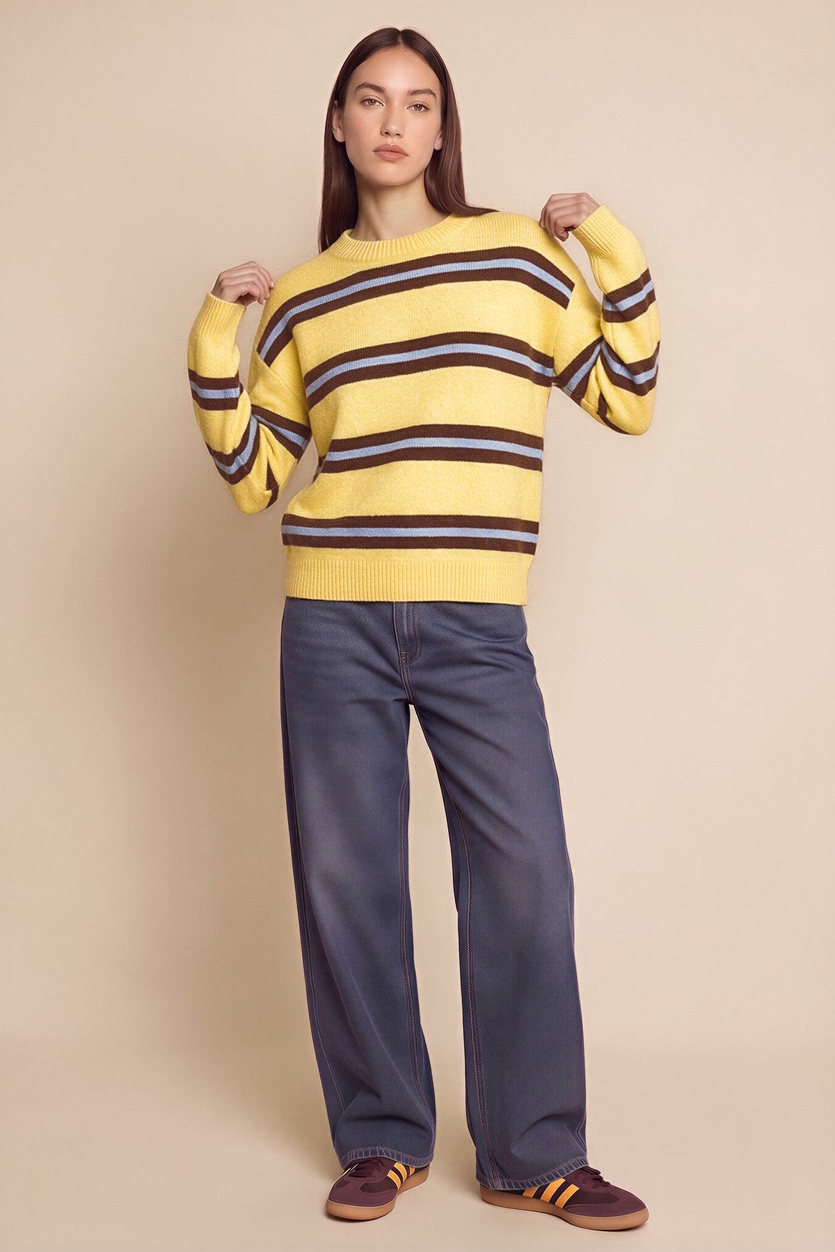 Womens Yellow Striped Pullover Sweater | CicyBell