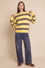 Womens Yellow Striped Pullover Sweater | CicyBell