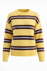 Womens Yellow Striped Pullover Sweater | CicyBell