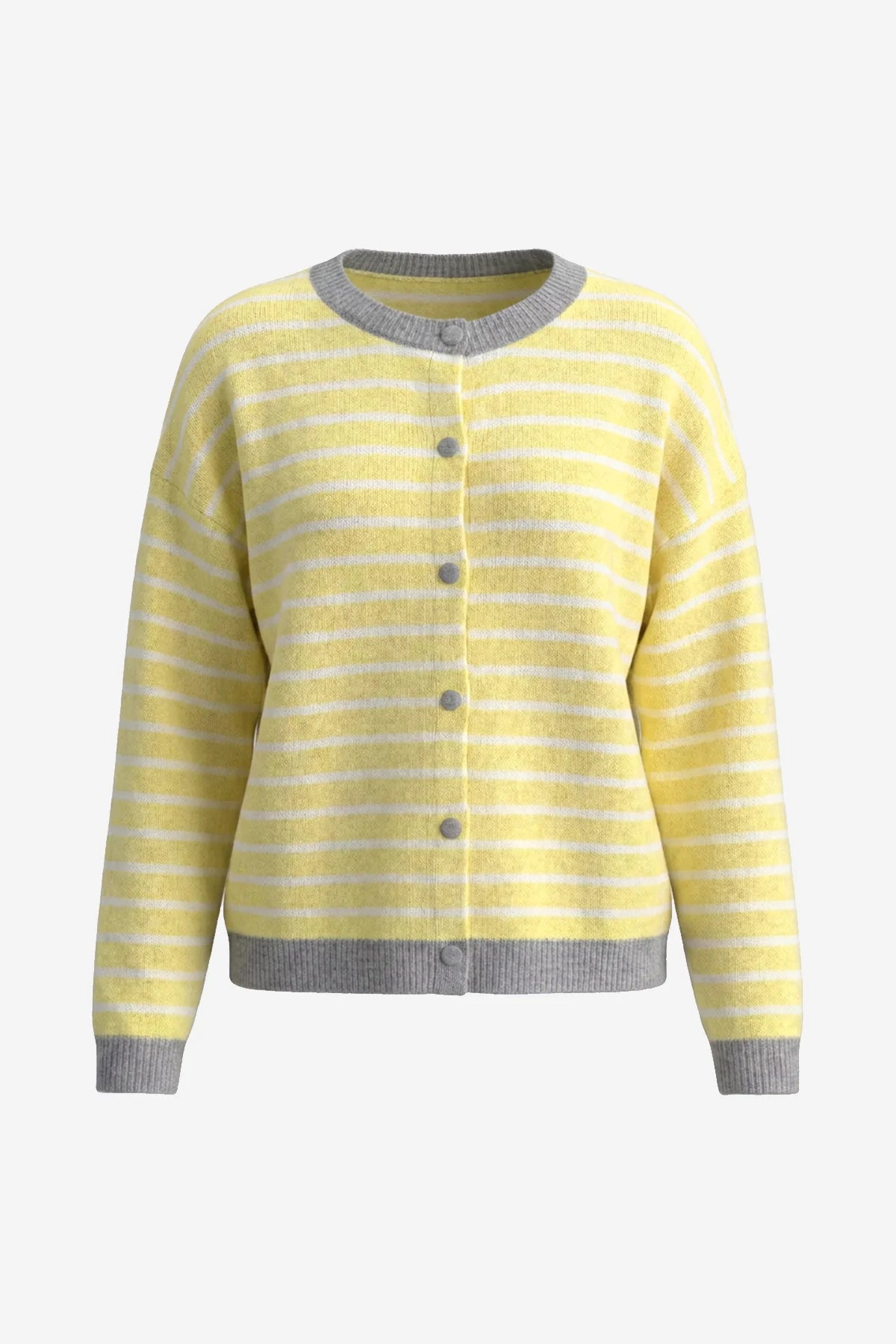 Women Yellow Striped Button Down Sweater | CicyBell