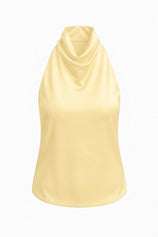 Women Yellow Summer Satin Halter Tank Tops | CicyBell