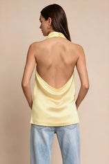Women Yellow Summer Satin Halter Tank Tops | CicyBell