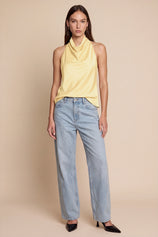 Women Yellow Summer Satin Halter Tank Tops | CicyBell
