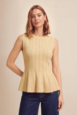 Womens Yellow Pleated Peplum Tank Tops | CicyBell