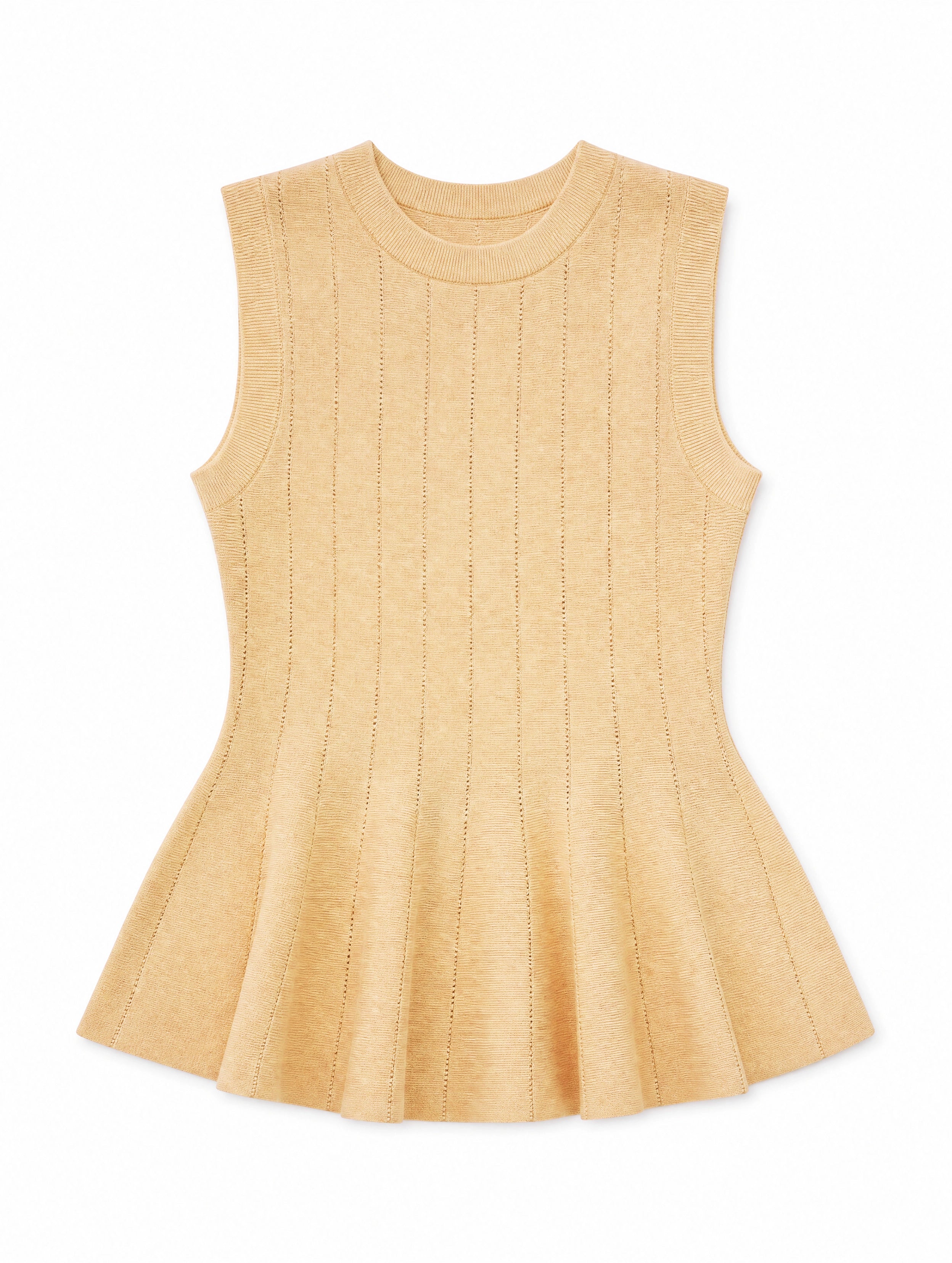Womens Yellow Pleated Peplum Tank Tops | CicyBell