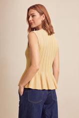 Womens Yellow Pleated Peplum Tank Tops | CicyBell