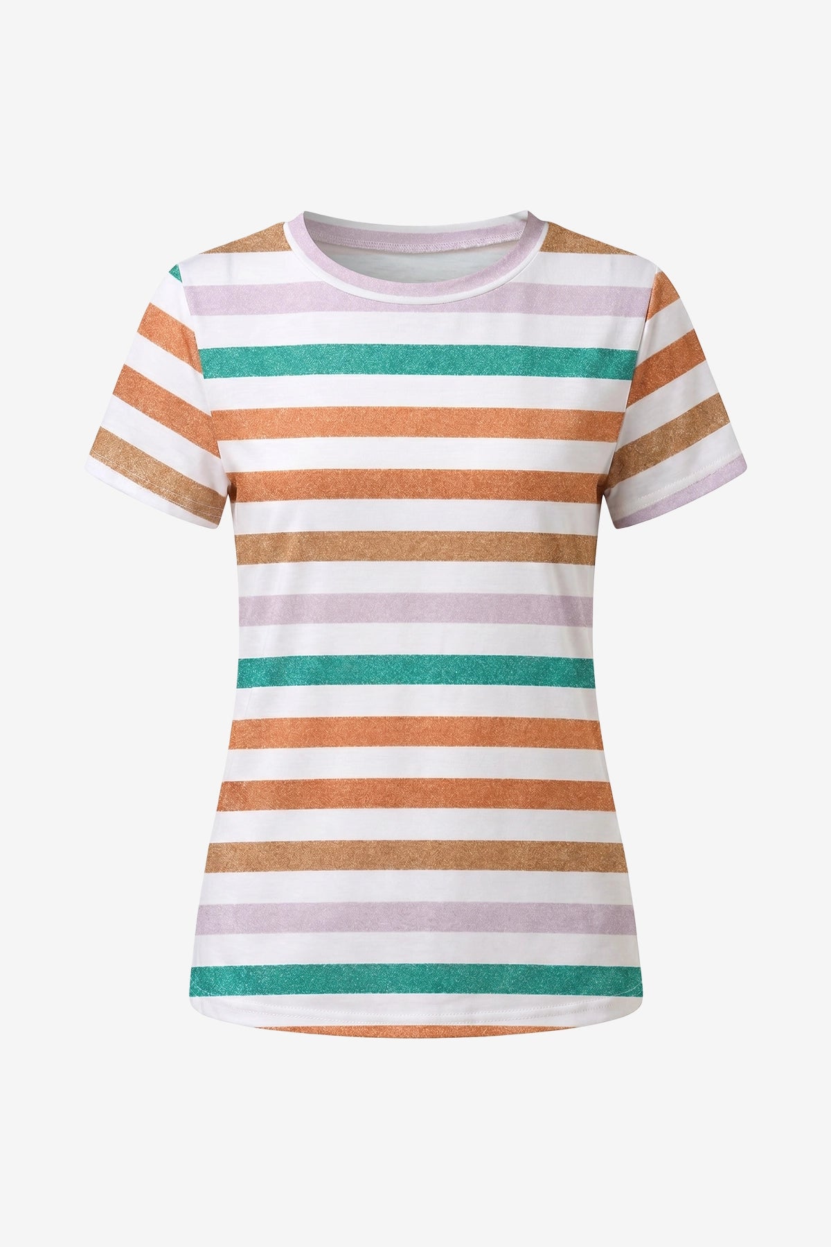 Womens Yellow Striped Crew Neck  T-Shirts | CicyBell