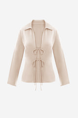 Womens Apricot Satin Tie Front Shirts | CicyBell