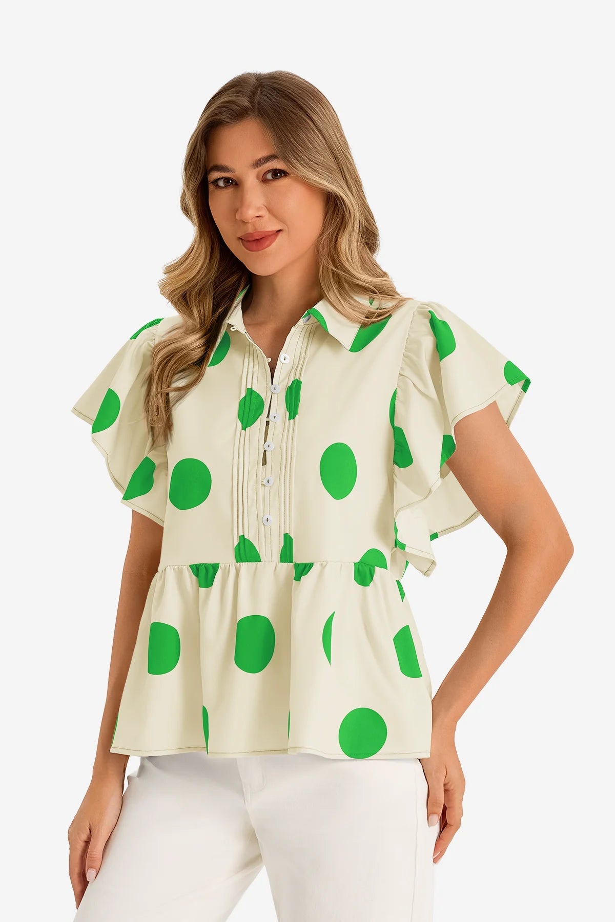 Womens Apricot Polka Dot Babydoll Tops | CicyBell