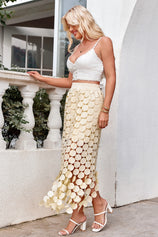 Cicy Bell Womens Apricot Hollow Out Maxi Skirts