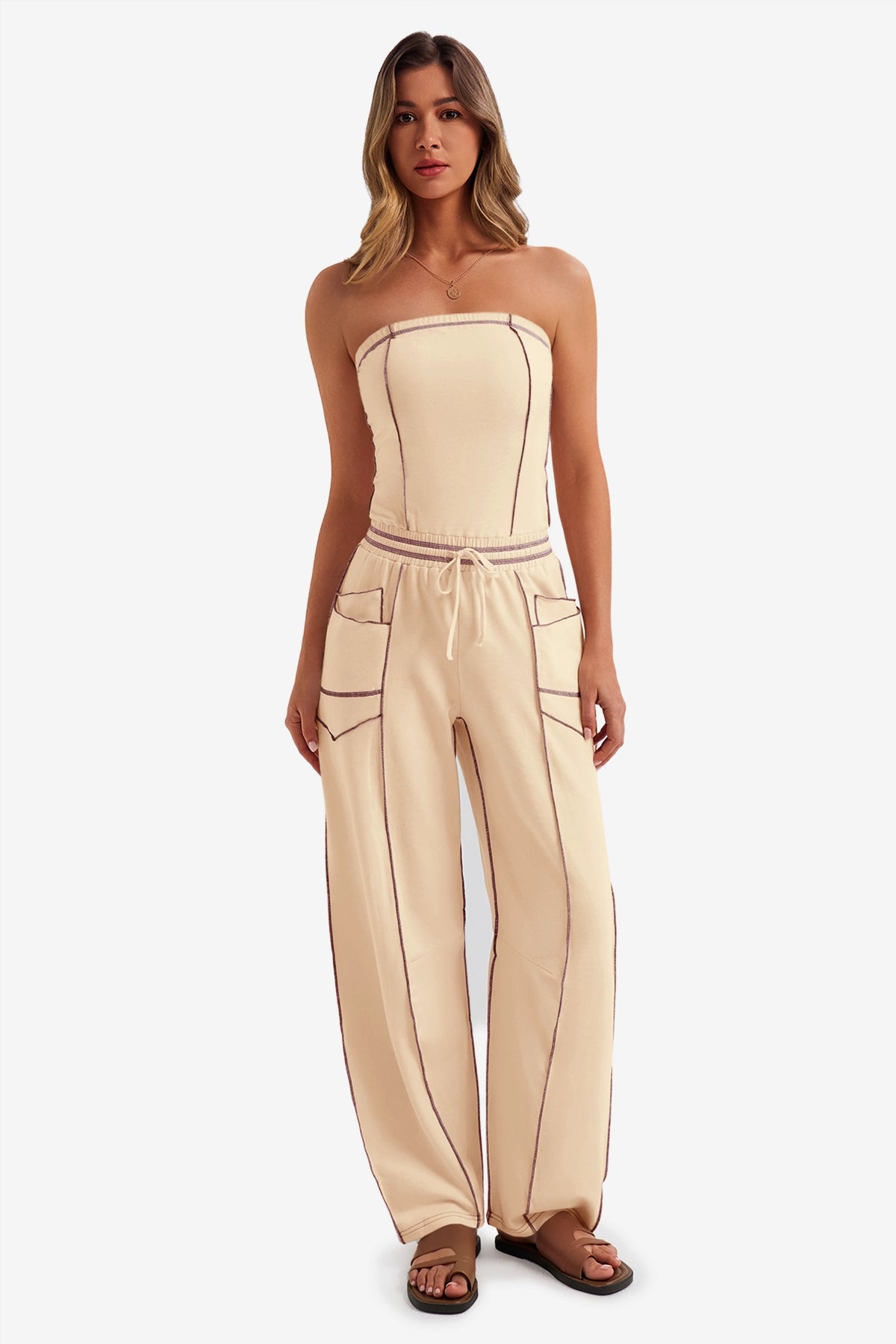 Womens Apricot Summer Strapless Jumpsuits  | CicyBell