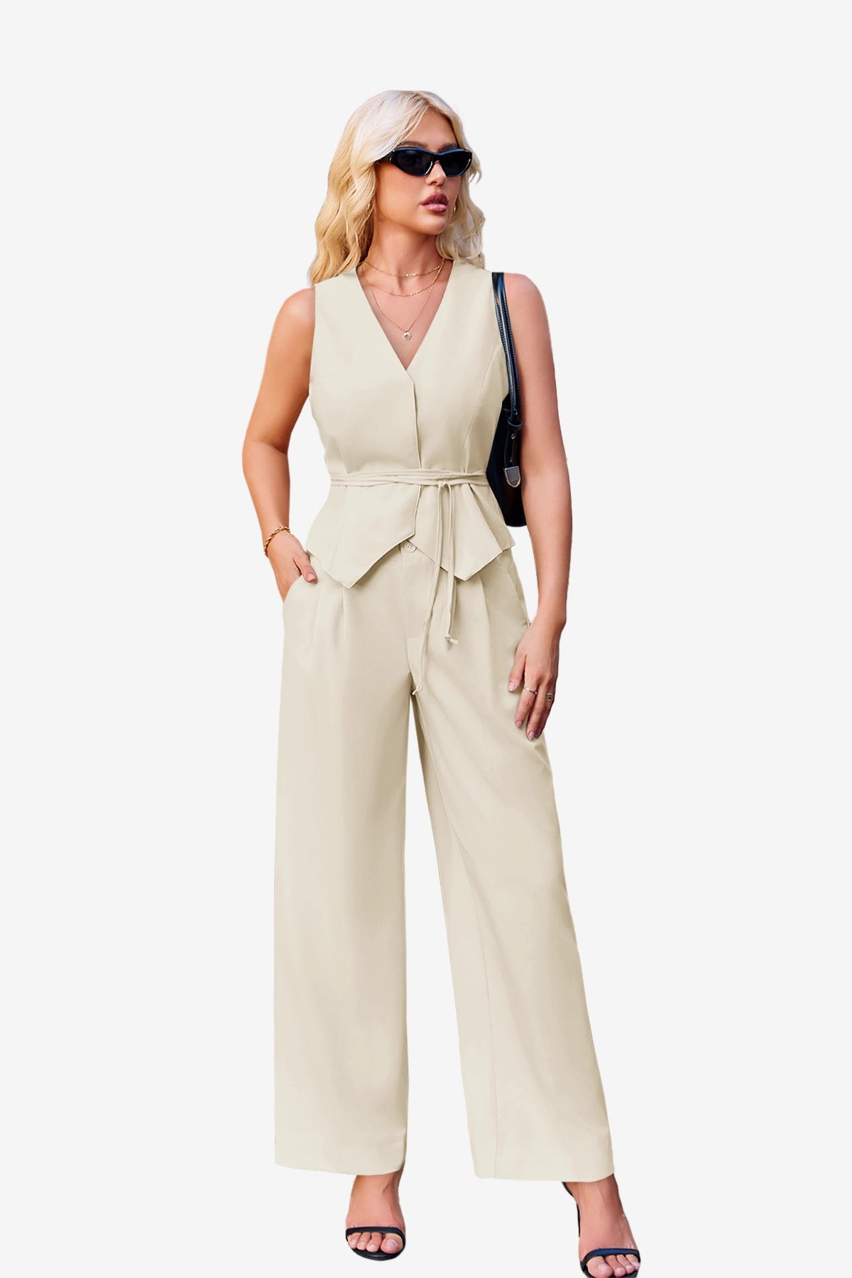 Womens Apricot 2 Piece V Neck Outfits | CicyBell