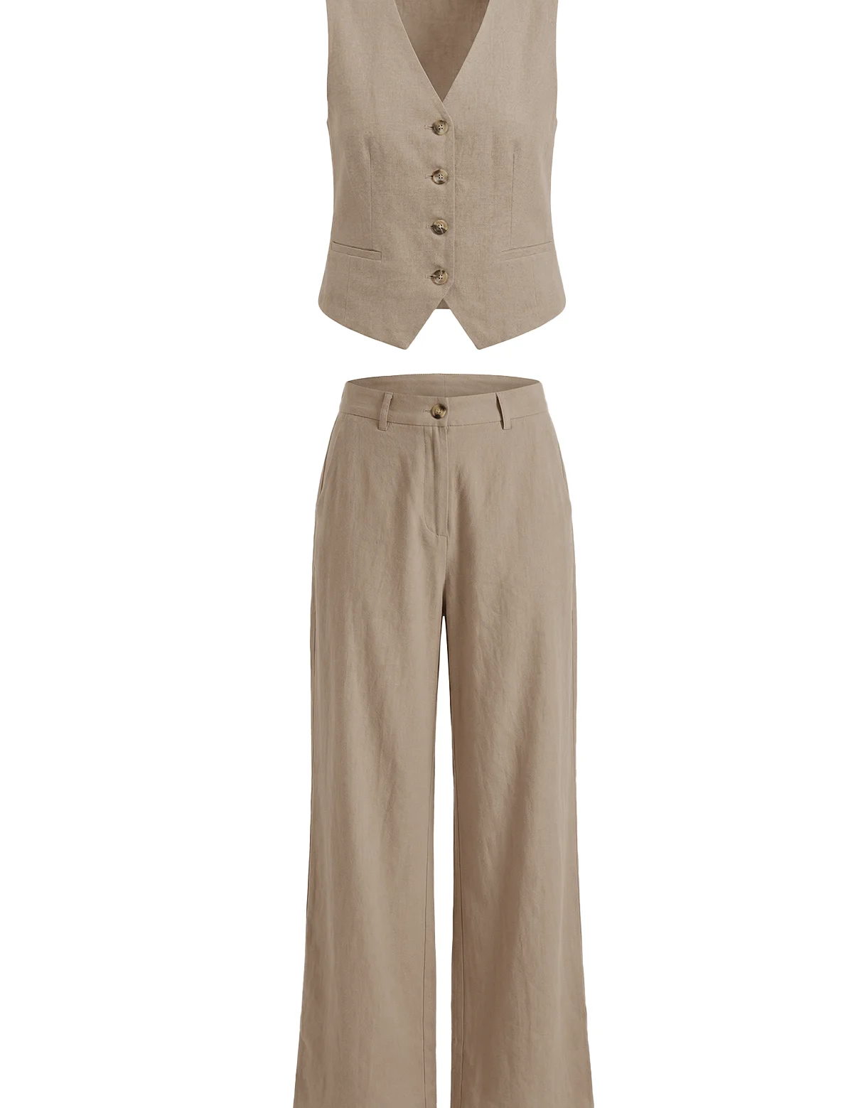 Cicy Bell Women's 2-Piece Vest Set featuring a tailored V-neck button-down waistcoat and flowy wide-leg trousers. Crafted from 100% breathable cotton, this coordinated "Quiet Luxury" suit offers a sophisticated silhouette for professional meetings.