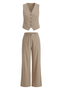 Cicy Bell Women's 2-Piece Vest Set featuring a tailored V-neck button-down waistcoat and flowy wide-leg trousers. Crafted from 100% breathable cotton, this coordinated "Quiet Luxury" suit offers a sophisticated silhouette for professional meetings.