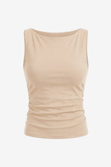 Wrinkle-Free Apricot Ruched Tank Tailored Stretch | CicyBell