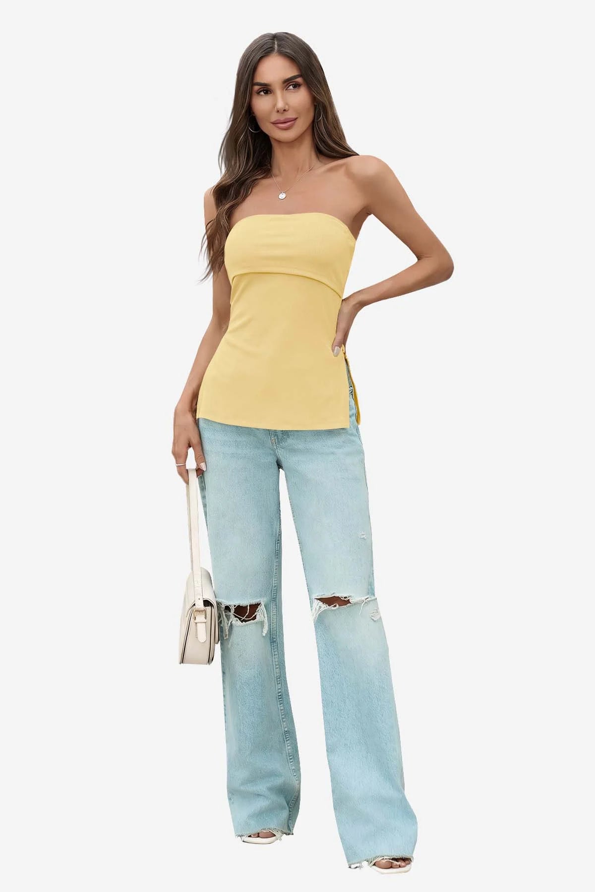 Womens Apricot Strapless Tube Y2K Tops | CicyBell