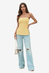 Womens Apricot Strapless Tube Y2K Tops | CicyBell