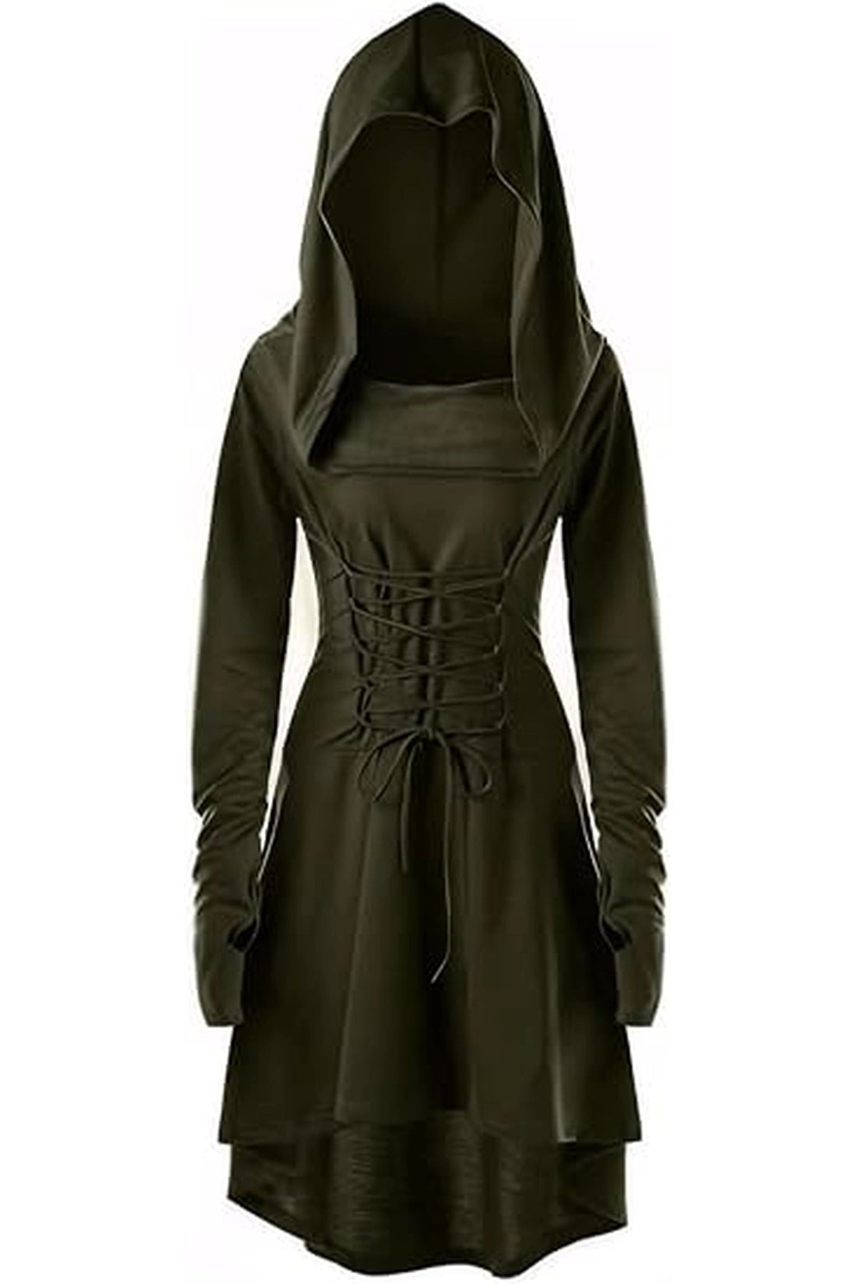 Womens Army Green Hooded Lace Up Renaissance Dress | CicyBell