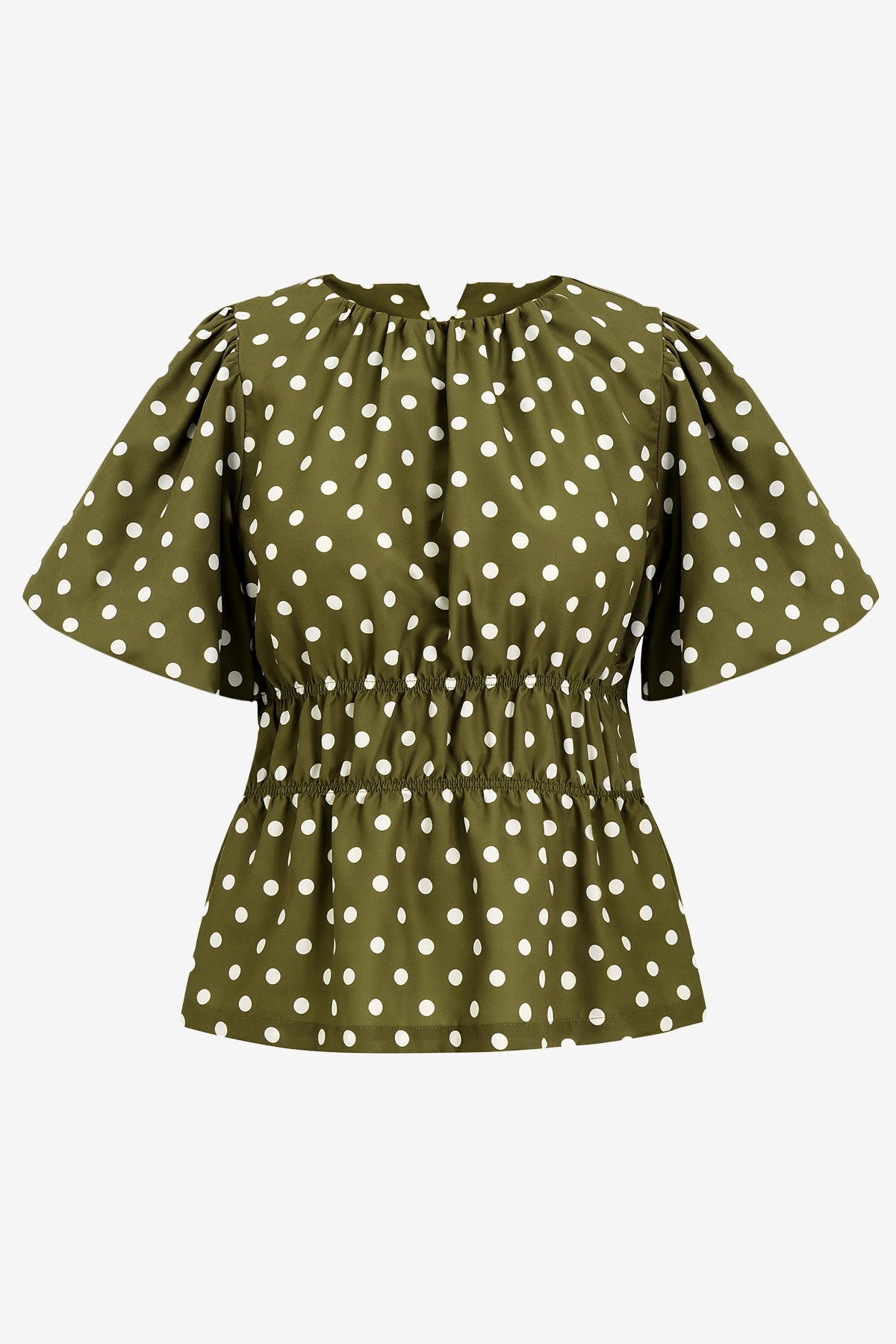 Womens Army Green Polka Dots Peplum Blouses  | CicyBell
