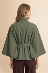 Womens Army Green Cropped Trench Coat | CicyBell