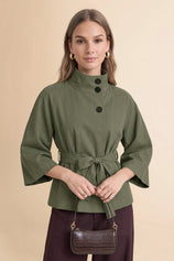 Womens Army Green Cropped Trench Coat | CicyBell