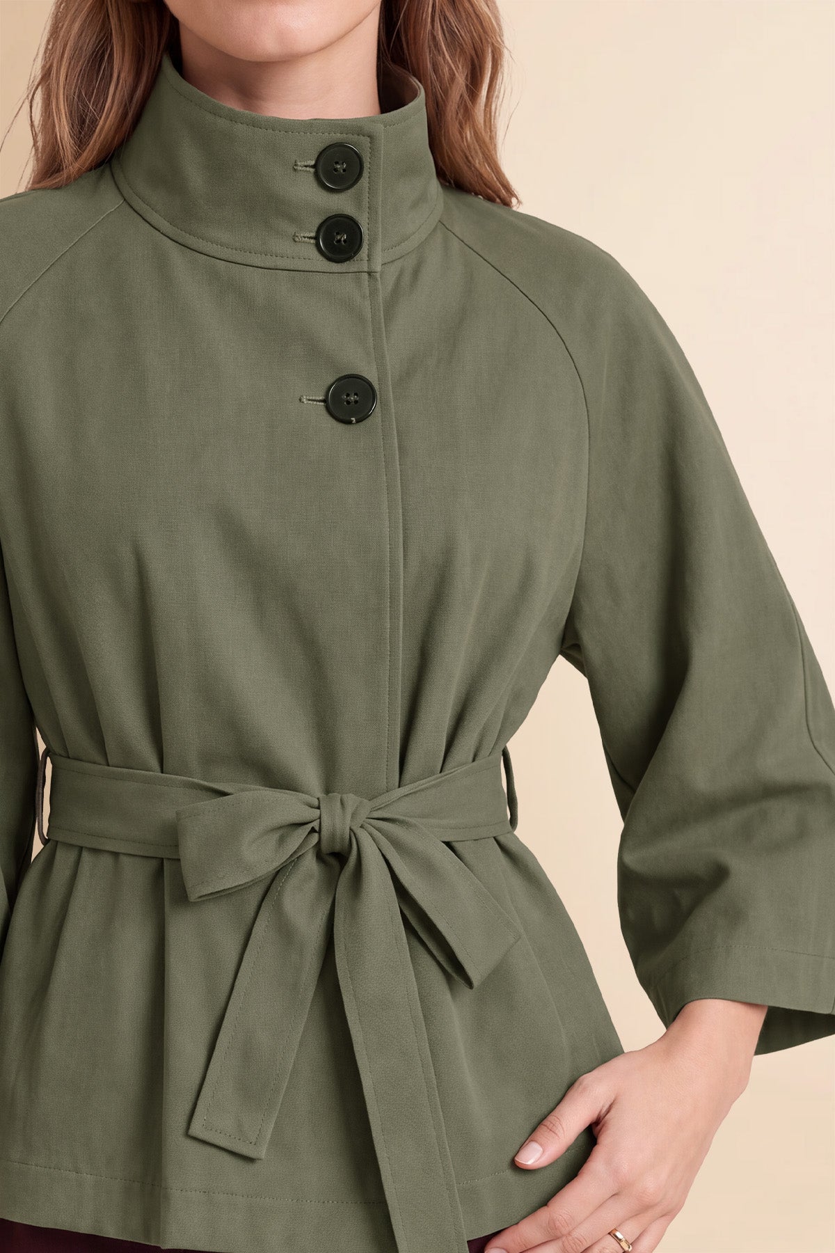 Womens Army Green Cropped Trench Coat | CicyBell