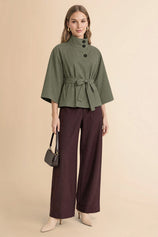 Womens Army Green Cropped Trench Coat | CicyBell