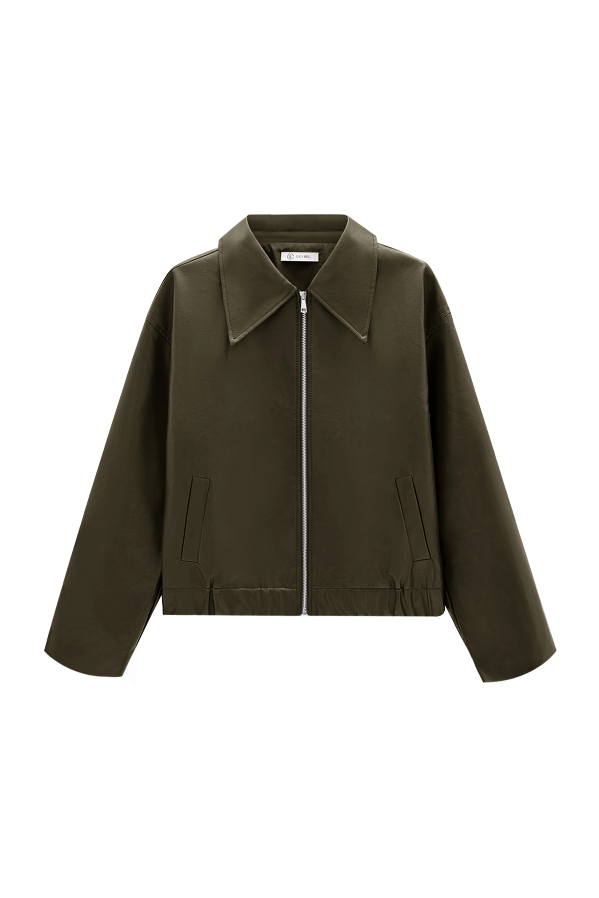 Cicy Bell Womens Army Green Faux Leather Jacket