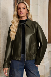 Cicy Bell Womens Army Green Faux Leather Jacket
