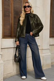 Cicy Bell Womens Army Green Faux Leather Jacket