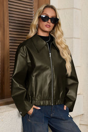 Cicy Bell Womens Army Green Faux Leather Jacket