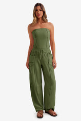 Womens Army Green Summer Strapless Jumpsuits  | CicyBell