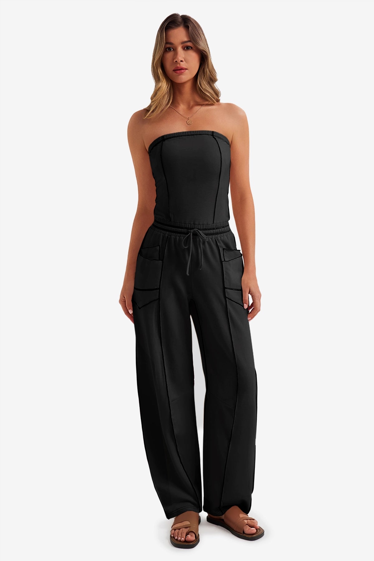 Womens Black Summer Strapless Jumpsuits  | CicyBell
