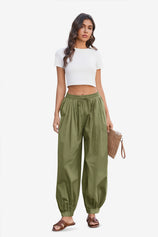 Womens Army Green Baggy Pleated Harem Pants | CicyBell